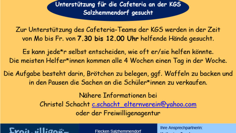 Unterstützung für die Cafeteria an der KGS Salzhemmendorf gesucht
