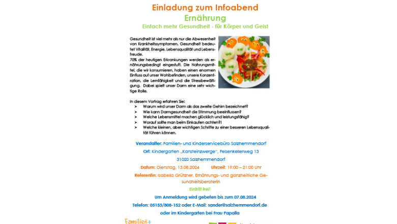 Einladung zum Info-Abend „Ernährung – Einfach mehr Gesundheit – für Körper und Geist“